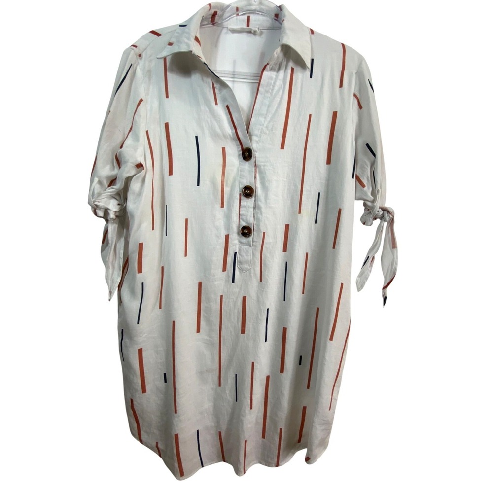 White Striped Button-Down Shirt Dress Size Medium Classic Preppy Casual Y2k Cute